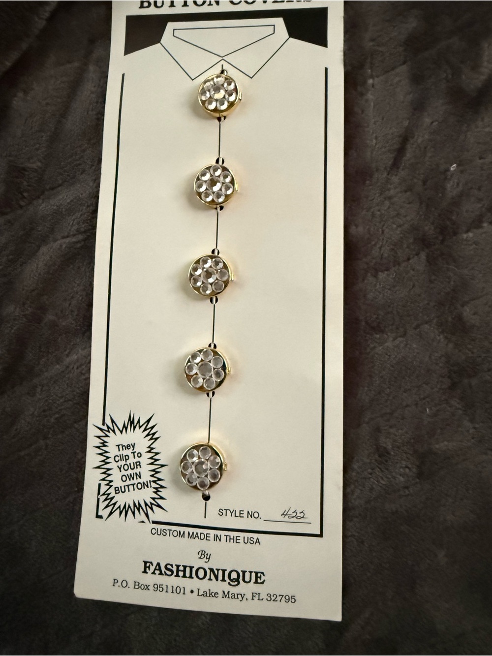 Gold and Clear Crystal Clip-On Brooches (Set of 5)